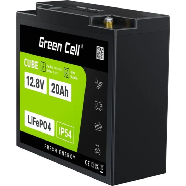 Batteria Green Cell LFPGC12V20AH 12,8 V LiFePO4 20 Ah Nero Verde IP54