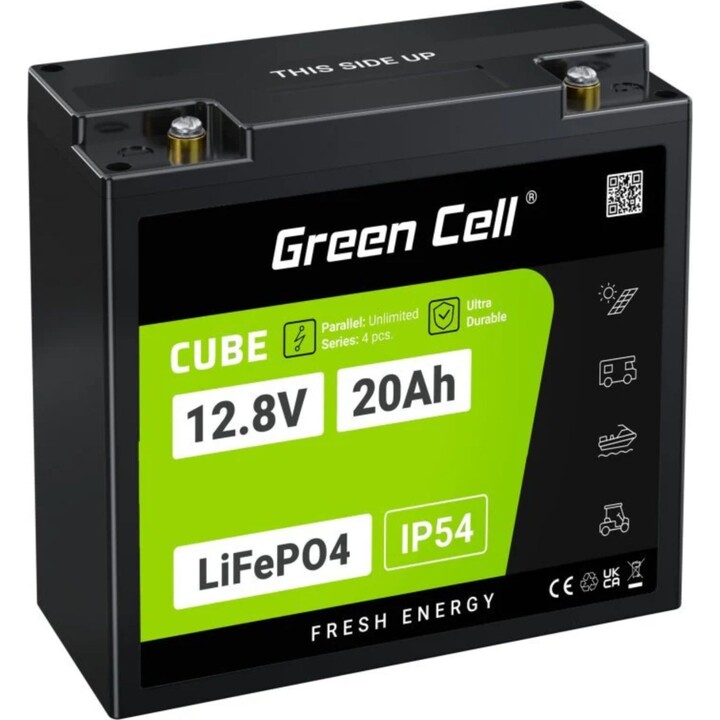 Batteria Green Cell LFPGC12V20AH 12,8 V LiFePO4 20 Ah Nero Verde IP54