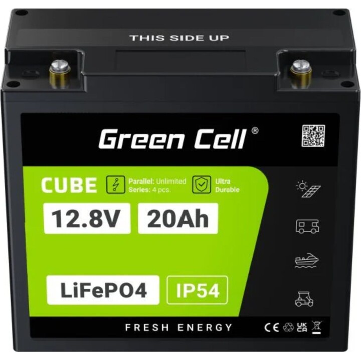 Batteria Green Cell LFPGC12V20AH 12,8 V LiFePO4 20 Ah Nero Verde IP54