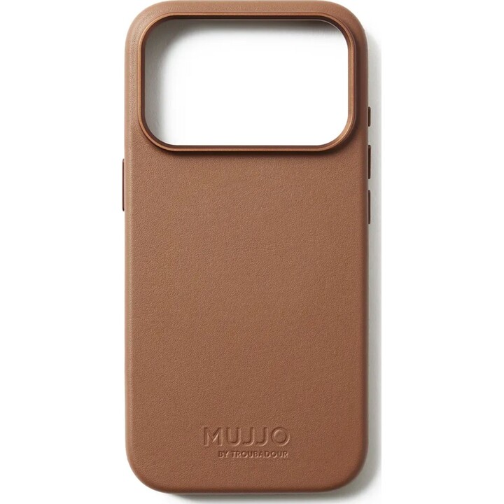 Capa Mujjo em couro legítimo com MagSafe para iPhone 17 Pro, marrom.