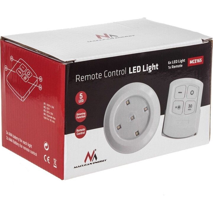 Conjunto de lâmpadas Maclean Energy de 6 LEDs com controle remoto para 3 pilhas AA MCE165