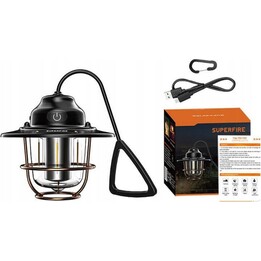 Superfire T57 Rechargeable Camping Lamp, 7 Modes, USB-C, Black