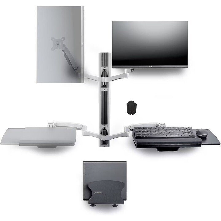 Wall Mount Workstation, VESA Mount For 32" Monitor (22lb/10kg), Fully Articulating Monitor Mount & Keyboard Tray