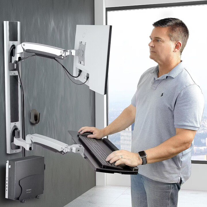 Wall Mount Workstation, VESA Mount For 32" Monitor (22lb/10kg), Fully Articulating Monitor Mount & Keyboard Tray