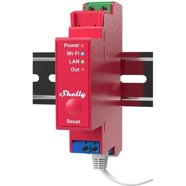 Shelly Pro 1PM- Interruptor de relé inteligente, sem fios e Bluetooth com medição do consumo, vermelho