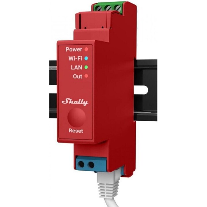 Shelly Pro 1PM- Interruptor de relé inteligente, sem fios e Bluetooth com medição do consumo, vermelho