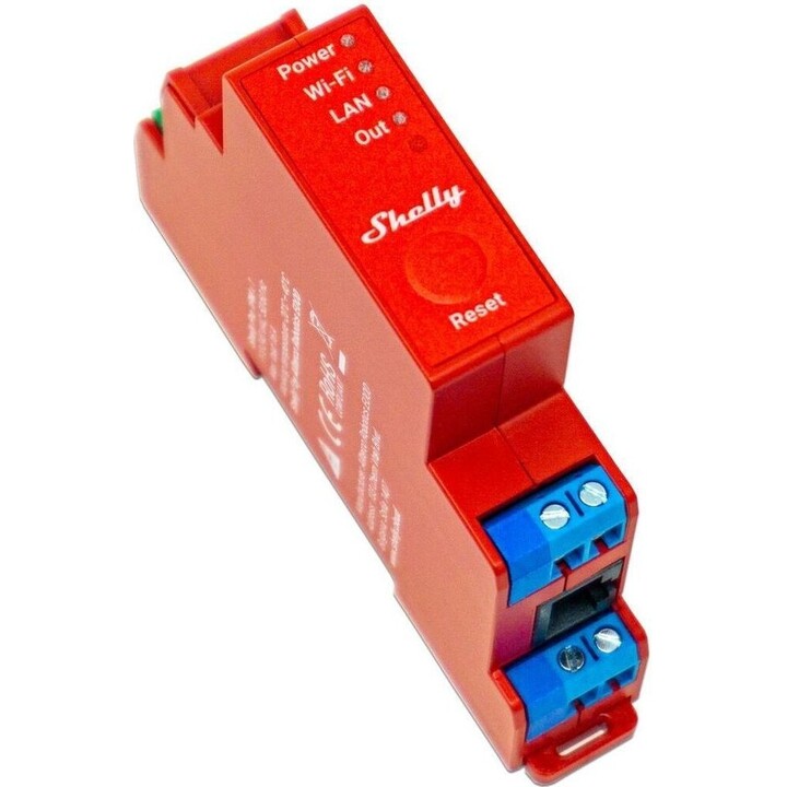 Shelly Pro 1PM- Interruptor de relé inteligente, sem fios e Bluetooth com medição do consumo, vermelho