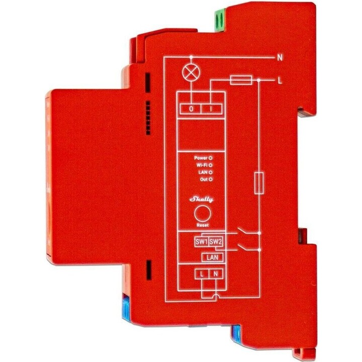 Shelly Pro 1PM- Interruptor de relé inteligente, sem fios e Bluetooth com medição do consumo, vermelho