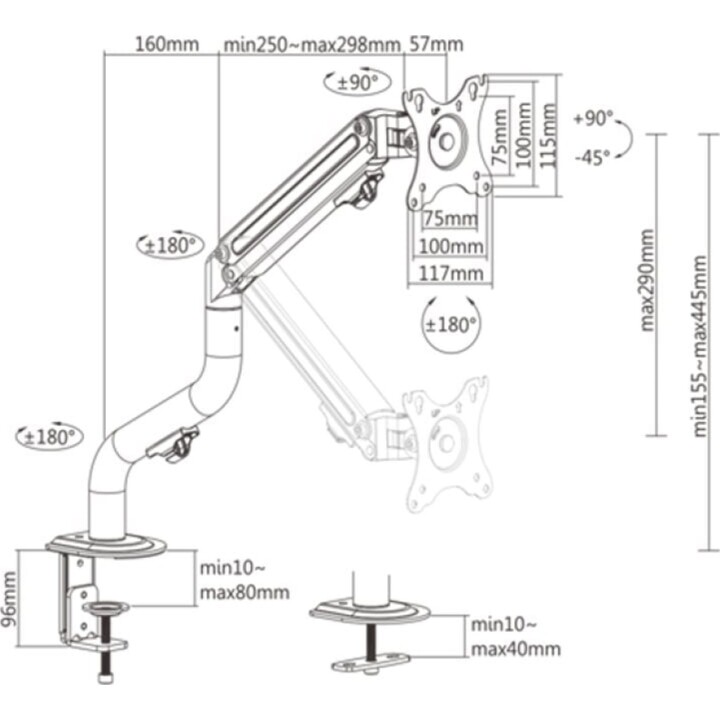 Gembird MA-DA1-02 Supporto per monitor 32" VESA 100 Max 8Kg Nero