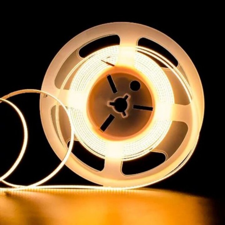 Fita COB LED 3000K, IP20, 12V, 8W, 800 lm, 320 LED, Branco quente