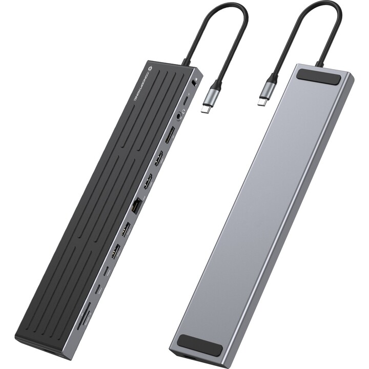Conceptronic DONN32B 14-in-1 MST-Dockingstation USB 3.2 Gen 1, HDMI x2, DisplayPort, Gigabit-LAN, USB-A 5Gbps x3, USB-C 5Gbps x2