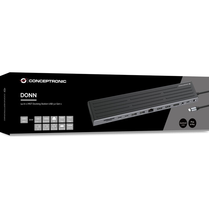 Conceptronic DONN32B station d'accueil Avec fil USB 3.2 Gen 1 (3.1 Gen 1) Type-C Gris, Argent