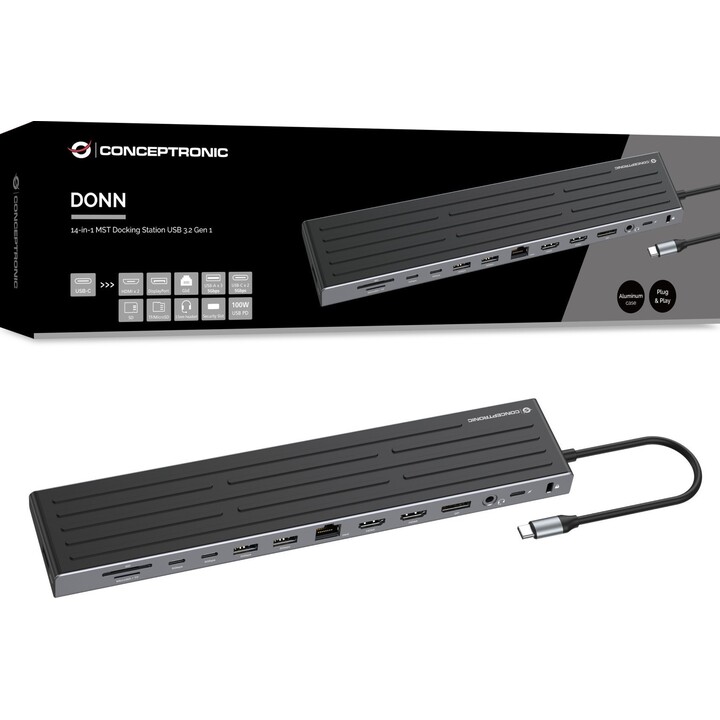 Conceptronic DONN32B replicatore di porte e docking station per laptop Cablato USB 3.2 Gen 1 (3.1 Gen 1) Type-C Grigio, Argento
