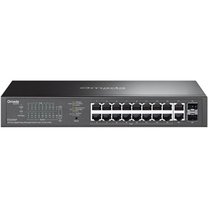 TP-LINK ES220GP Omada 20-Port Gigabit Easy Managed Switch 16-Port PoE+ 150W Budget 2x SFP Desktop/Rackmount Metal