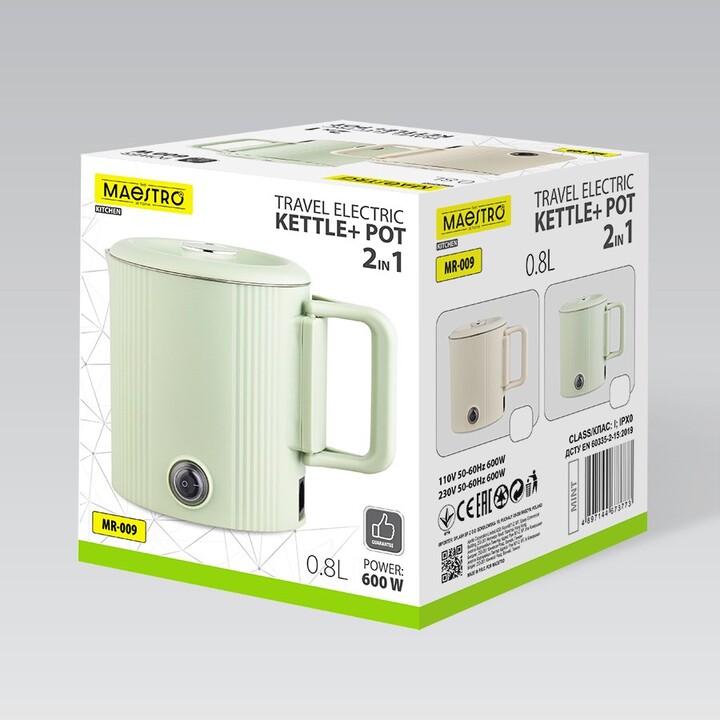 Maestro MR-009 Bollitore elettrico/pentola da viaggio 0,8 L 600 W (MR-009-MINT) Menta