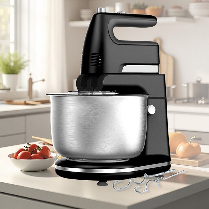 Batedeira Maestro MR-553 com tigela giratória, 600 W, preta, aço.