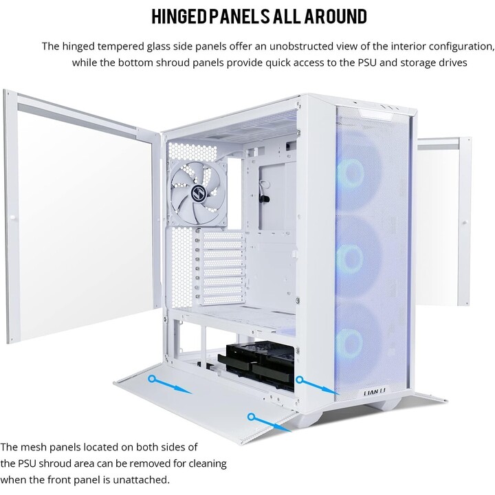 Lian Li Lancool III G99.LAN3RW.00 RGB E-ATX Mid Tower Case Blanco 4x140mm PWM ARGB Ventiladores Paneles de malla Vidrio templado