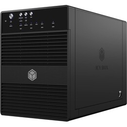 Icy Box IB-3640SU3 4-Bay JBOD External Enclosure 3.5" SATA HDD USB 3.0 eSATA Trayless Aluminum Black 80mm Fan 60W PSU