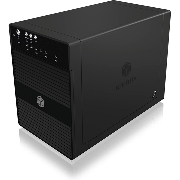 Icy Box IB-3640SU3 4-Bay JBOD External Enclosure 3.5" SATA HDD USB 3.0 eSATA Trayless Aluminum Black 80mm Fan 60W PSU