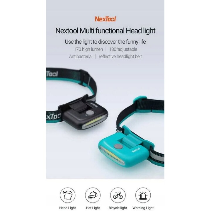 NexTool NE20005 headlamp 170 lm, rechargeable, black, IPX4, Blue