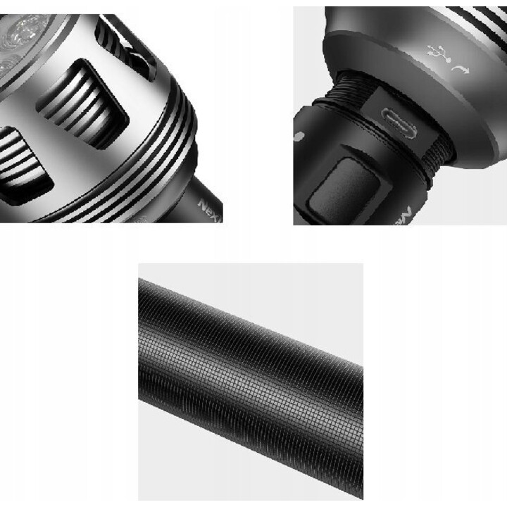 NexTool NE20168 Tactical LED Flashlight, 120 h, rechargeable, waterproof, USB, Black