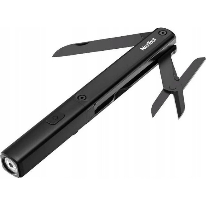 NexTool NE20026 Linterna multifunción 3 en 1 + cuchillo + tijeras, Negro