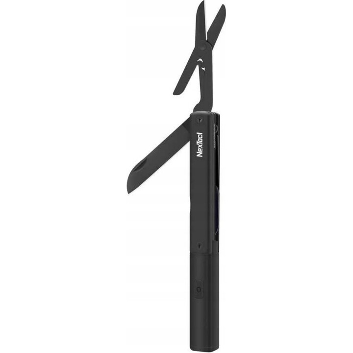 NexTool NE20026 Linterna multifunción 3 en 1 + cuchillo + tijeras, Negro