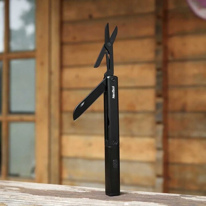 NexTool NE20026 Linterna multifunción 3 en 1 + cuchillo + tijeras, Negro