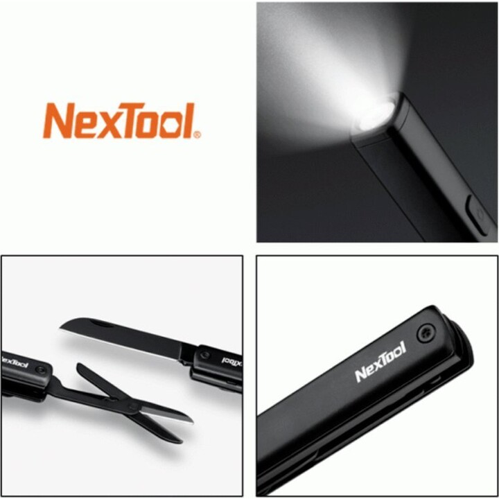 NexTool NE20026 Torcia multifunzione 3 in 1 + coltello + forbici, nero