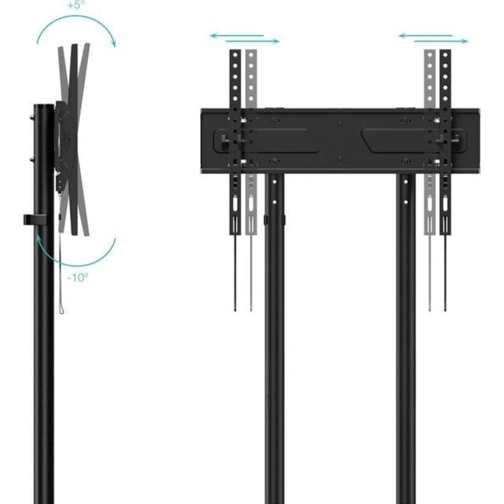 TooQ KEFRÉN FS1150M-B Meuble TV avec roulettes, réglable en hauteur, 37-70", capacité 70 kg, noir