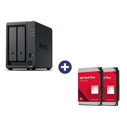 Servidor NAS Synology DiskStation DS725+ (2 baias) + disco rígido WD Red® Plus NAS - 8 TB (2x 4 TB), 256 MB