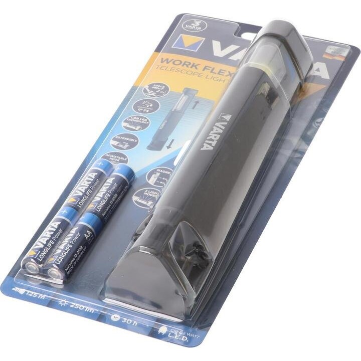 VARTA Work Flex LED Teleskop-Taschenlampe 250 lm, schwarz