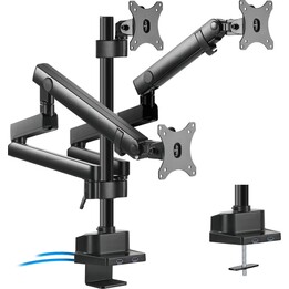 Support de bureau pour moniteur Maclean MC-811, pour 3 moniteurs LCD/LED, USB, 17'' - 27'', 3 x 7 kg, VESA