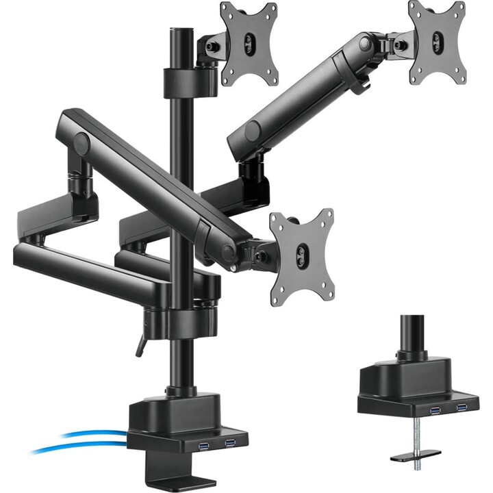 Maclean MC-811 Monitor-Tischständer, für 3 LCD/LED-Monitore, USB, 17'' - 27'', 3 x 7 kg, VESA