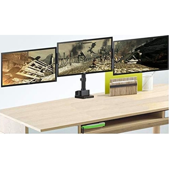 Soporte de escritorio para monitor Maclean MC-811, para 3 monitores LCD/LED, USB, 17'' - 27'', 3 x 7 kg, VESA