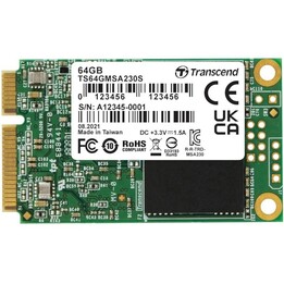 SSD|TRANSCEND|64 GB|mSATA|SATA 3.0|3D NAND|Velocidad de escritura 200 MBytes/seg|Velocidad de lectura 350 MBytes/seg|TBW 35 TB|M