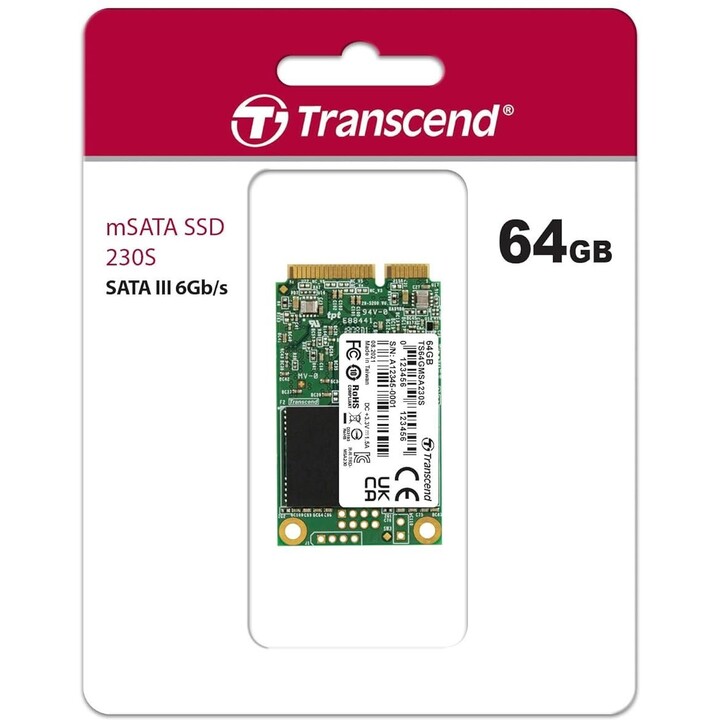 SSD|TRANSCEND|64 GB|mSATA|SATA 3.0|3D NAND|Velocidad de escritura 200 MBytes/seg|Velocidad de lectura 350 MBytes/seg|TBW 35 TB|M