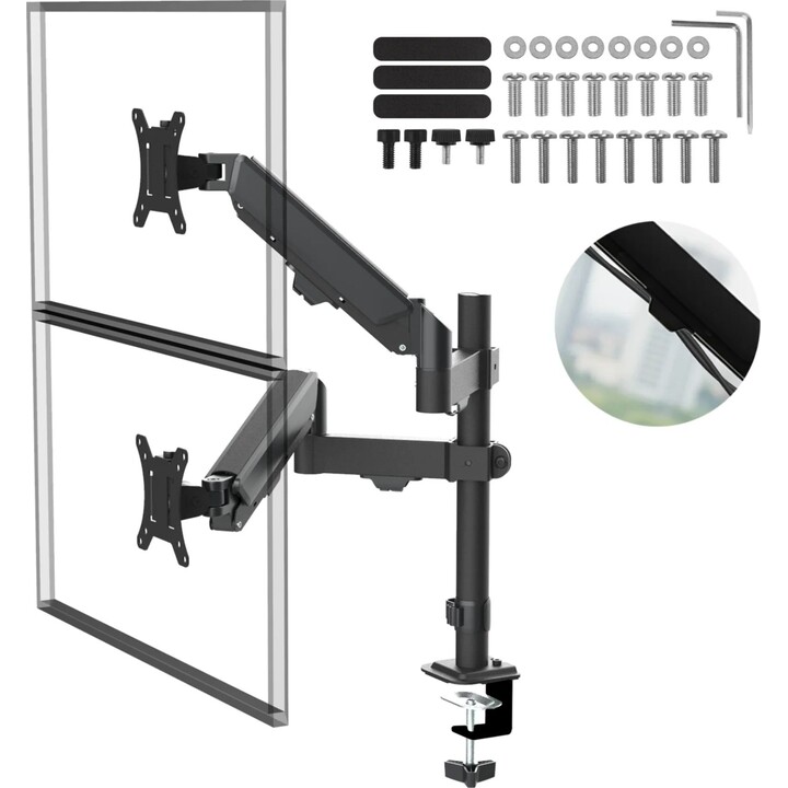 Soporte para 2 monitores Maclean MC-136, resorte de gas, 17"-32", 2-10 kg, negro