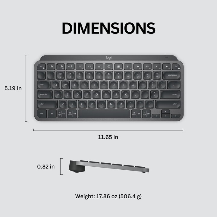 Logitech MX Keys Teclado iluminado sem fios com retroiluminação de tamanho normal Bluetooth Carregamento multi-dispositivo USB-C