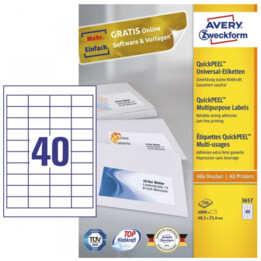 Avery - 3657 Selbstklebeetikett Rechteck Permanent Weiß 4000 Stück