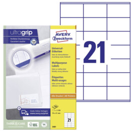 Avery-Zweckform 3481 Étiquettes tout usage 70 x 41 mm Papier Blanc 2100 pc(s) Adhésif permanent Imprimante à jet d'encre, Imprim