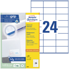 Etiquetas universais, 70 x 36 mm, 2400 unidades, branco