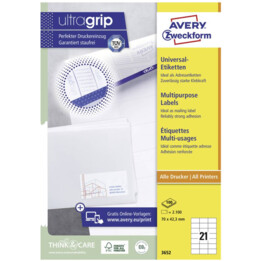 Avery-Zweckform 3652 Etiquetas multiuso 70 x 42,3 mm Papel Blanco 2100 unid.(es) Adhesivo permanente Impresora de chorro de tint