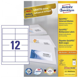 Avery - 3659 Etiquette auto-adhésive Rectangle Permanent Blanc 1200 Pièce(s)