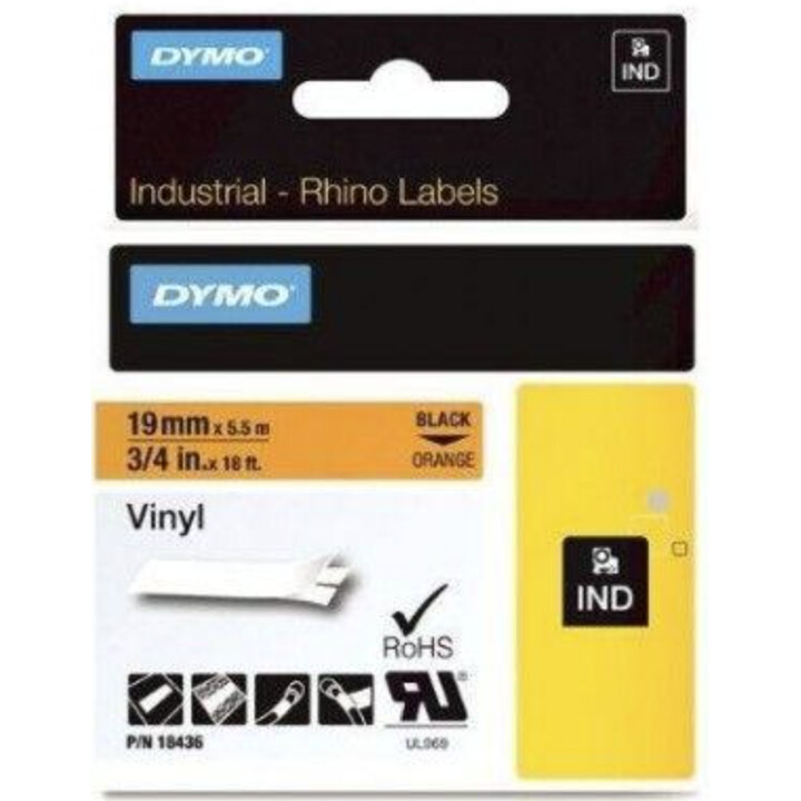 Nastro adesivo industriale Dymo Rhino ID1-19 nero su arancione 19 mm x 5,5 m in vinile S0718500