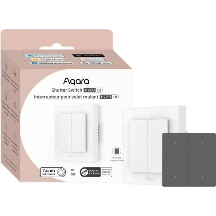 Kit de Interruptor de Sombra de Rolo AQARA H2 EU (DS-K02D) Interruptor de Sombra de Rolo com Zigbee e Rosca, Branco