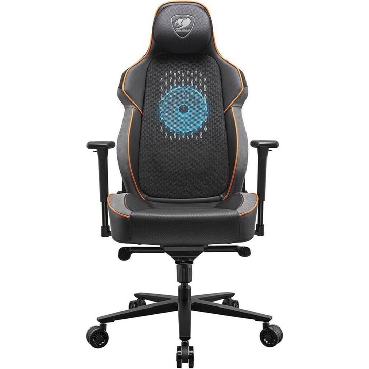 Cougar NxSys Aero Gaming Chair Black/Orange Breathable Mesh ARGB Cooling Fan 3D Armrests 150° Recline 160kg Load Magnetic Head/L