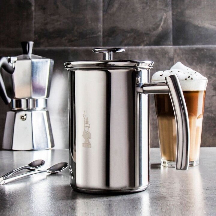 Bialetti Cappuccinatore Steel, Manueller Milchaufschäumer, 330ml, Edelstahl