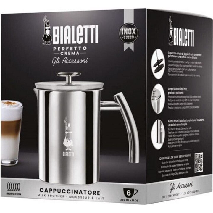 Bialetti Cappuccinatore Steel, Manueller Milchaufschäumer, 330ml, Edelstahl