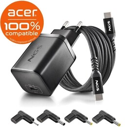 Chargeur pour ordinateur portable GaN NGS BUD65W-AC pour Acer / 1 port USB Type-C / 65 W / Chargement automatique / 4 connecteur